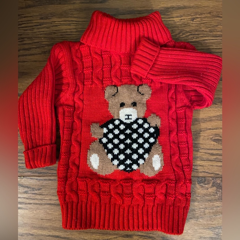 Red ready bear turtle neck sweater 18-24 months